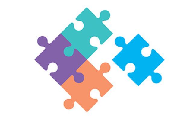 Purple, orange, blue and green puzzle pieces