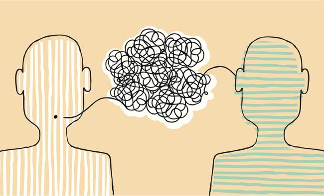 Drawing of two heads with squiggly lines going between them